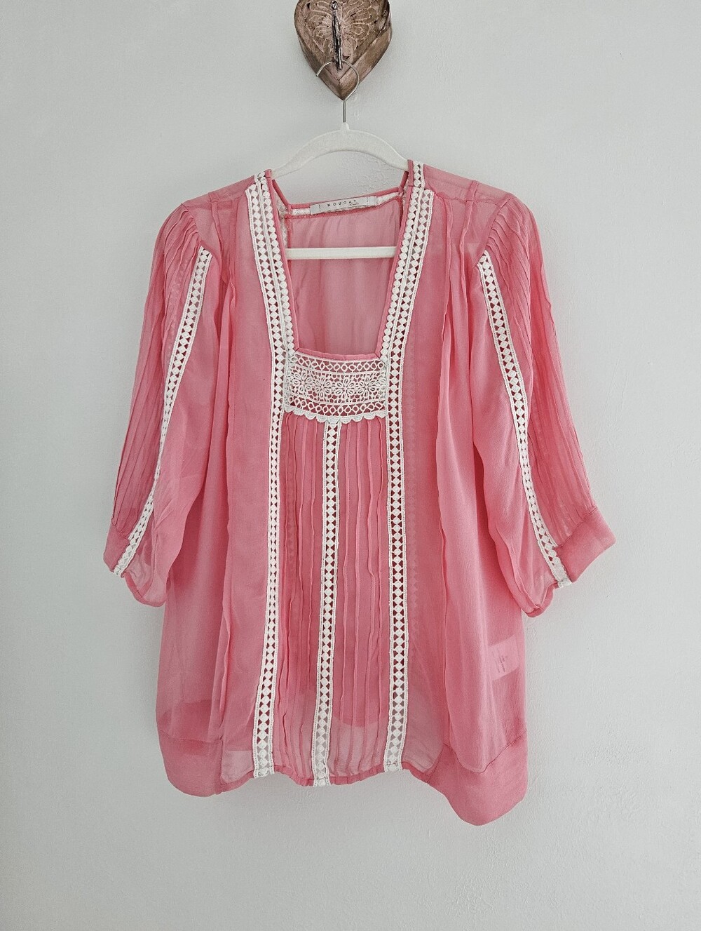Nougat London Salmon Lace Square Long Sleeve Summer Blouse